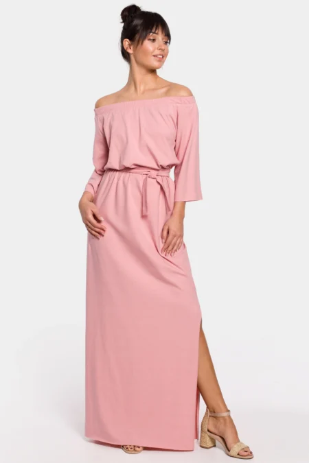 Różowa sukienka Maxi z rozcięciem