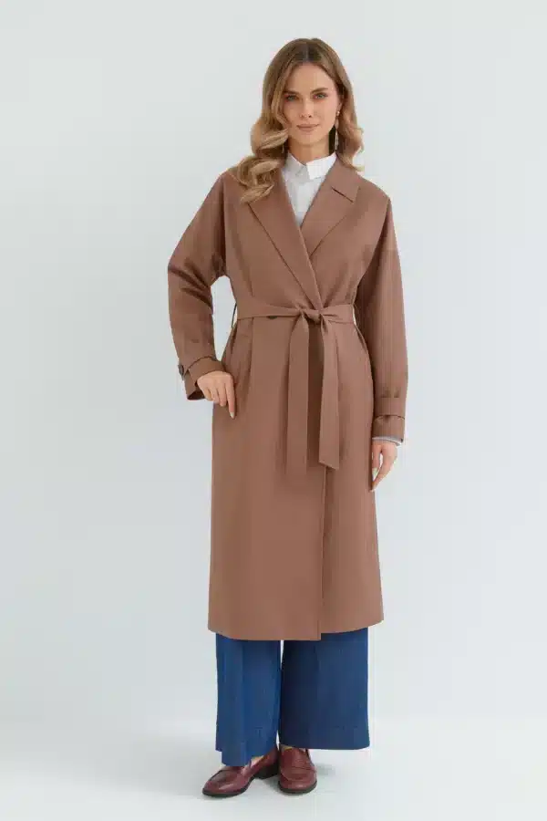 płaszcz damski czekoladowy monika przód