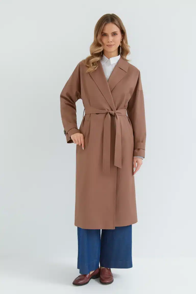 płaszcz damski czekoladowy monika przód